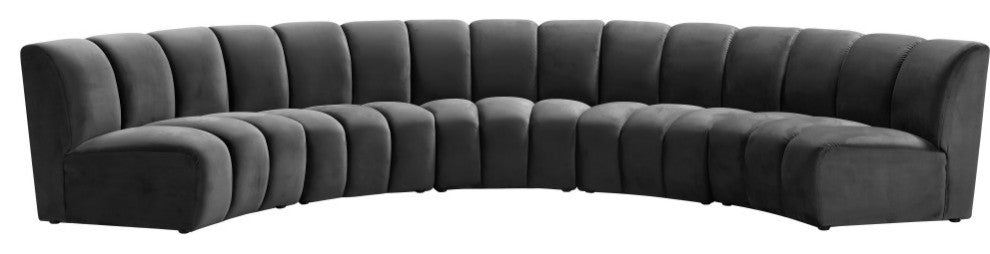 Infinity Channel Tufted Velvet Modular Chair, Gray, 5 Piece