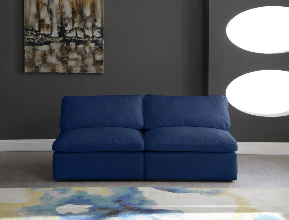 Cozy Velvet Upholstered Comfort Modular Armless Sofa, Navy