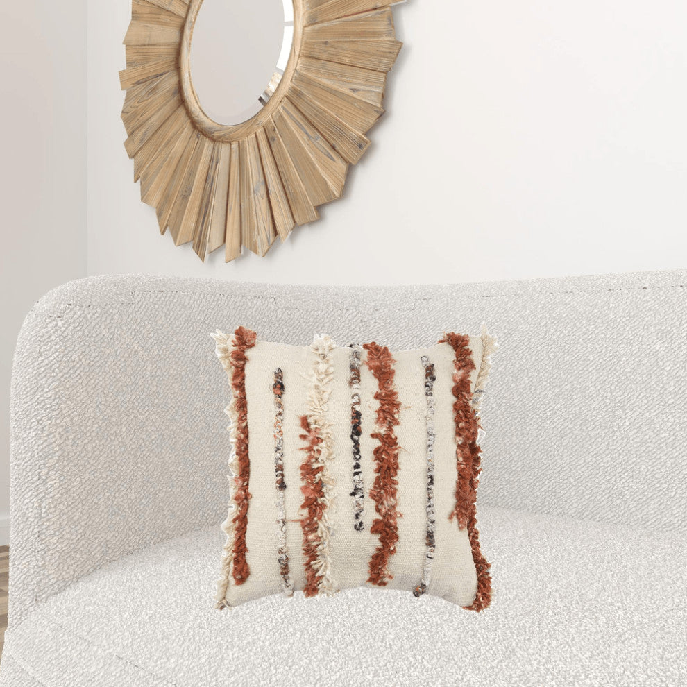 20X20 Natural 100% Wool Striped Zippered Pillow