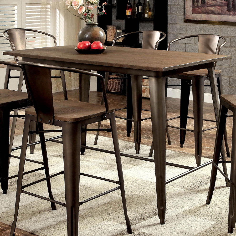 Furniture of America Mayfield Metal Counter Height Dining Table in Natural Elm
