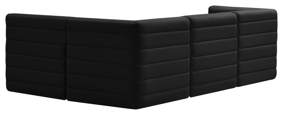Quincy Velvet Upholstered 4-Piece L-Shaped Modular Sectional, Black