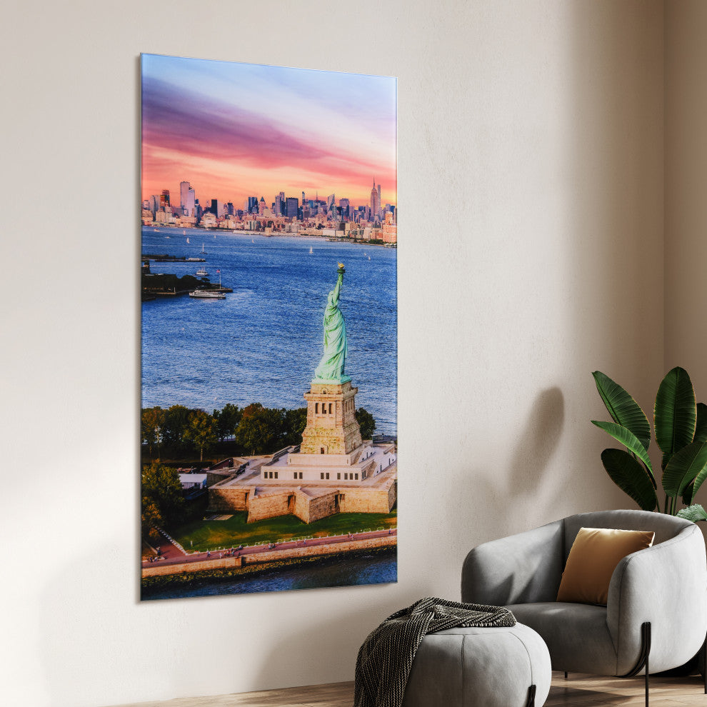 New York View Frameless Free Floating Tempered Glass Wall Art, A