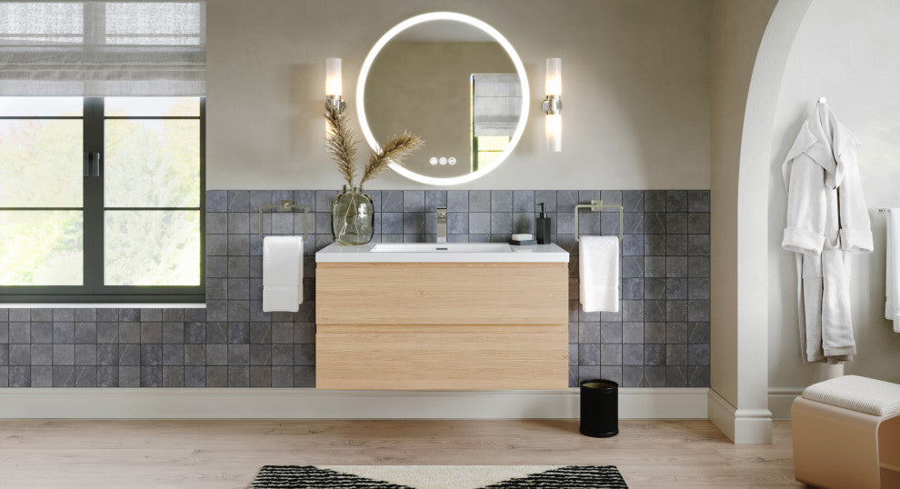 Beacon Bath Vanity, White Oak, 42", Single Sink, Wall Mount