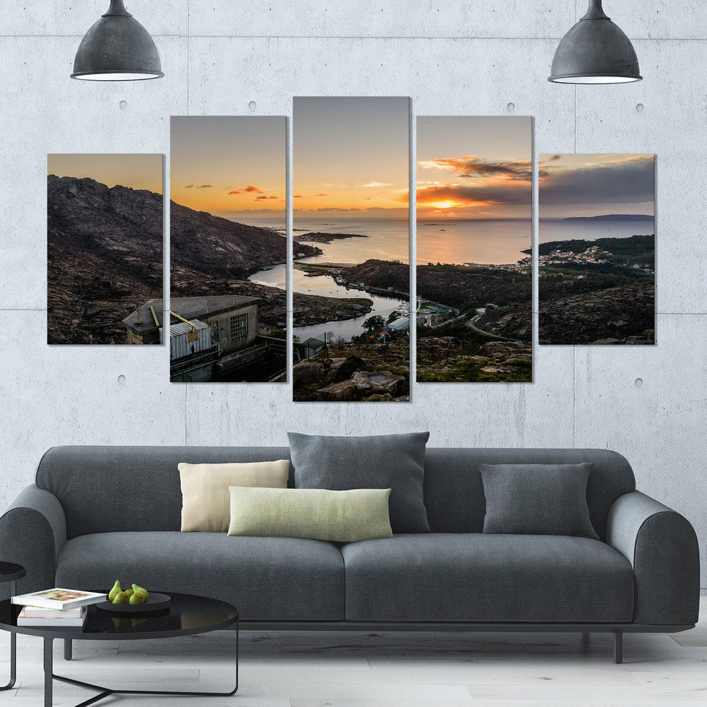 Ezaro Panorama Galicia Spain, Landscape Canvas Art Print, 60"x32", 5 Panels