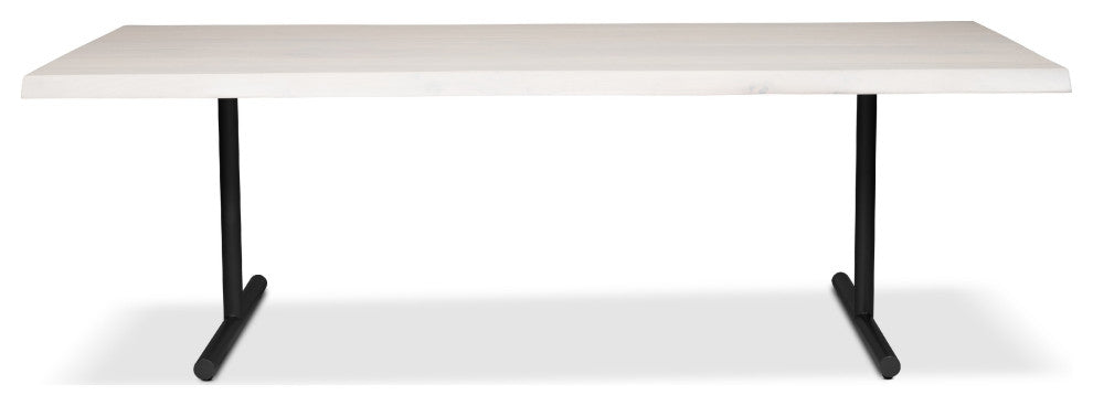 Brooks Dining Table, T Base, 40"x79", White Wash Top, Black Base