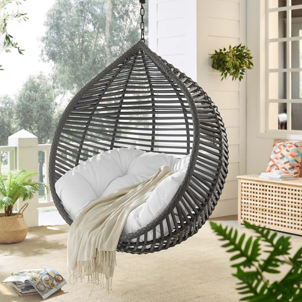 Swing Lounge Chair, Gray White, Outdoor Patio Balcony Cafe Bistro Garden