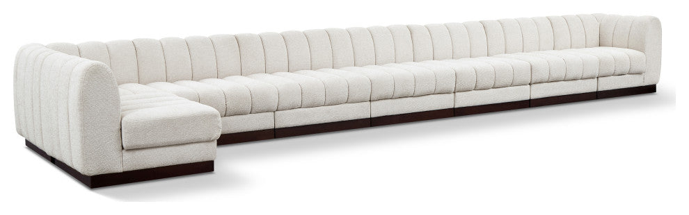 Quinn Chenille Upholstered 8-Piece L-Shaped Modular Sectional, Cream