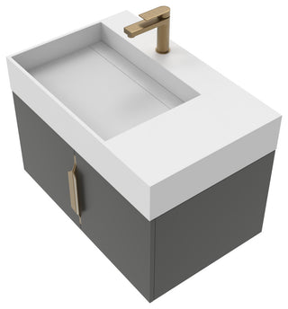 CastelloUSA Amazon 30" Left Wall Mounted Bathroom Vanity Set, Black, White Top, Gold Handles