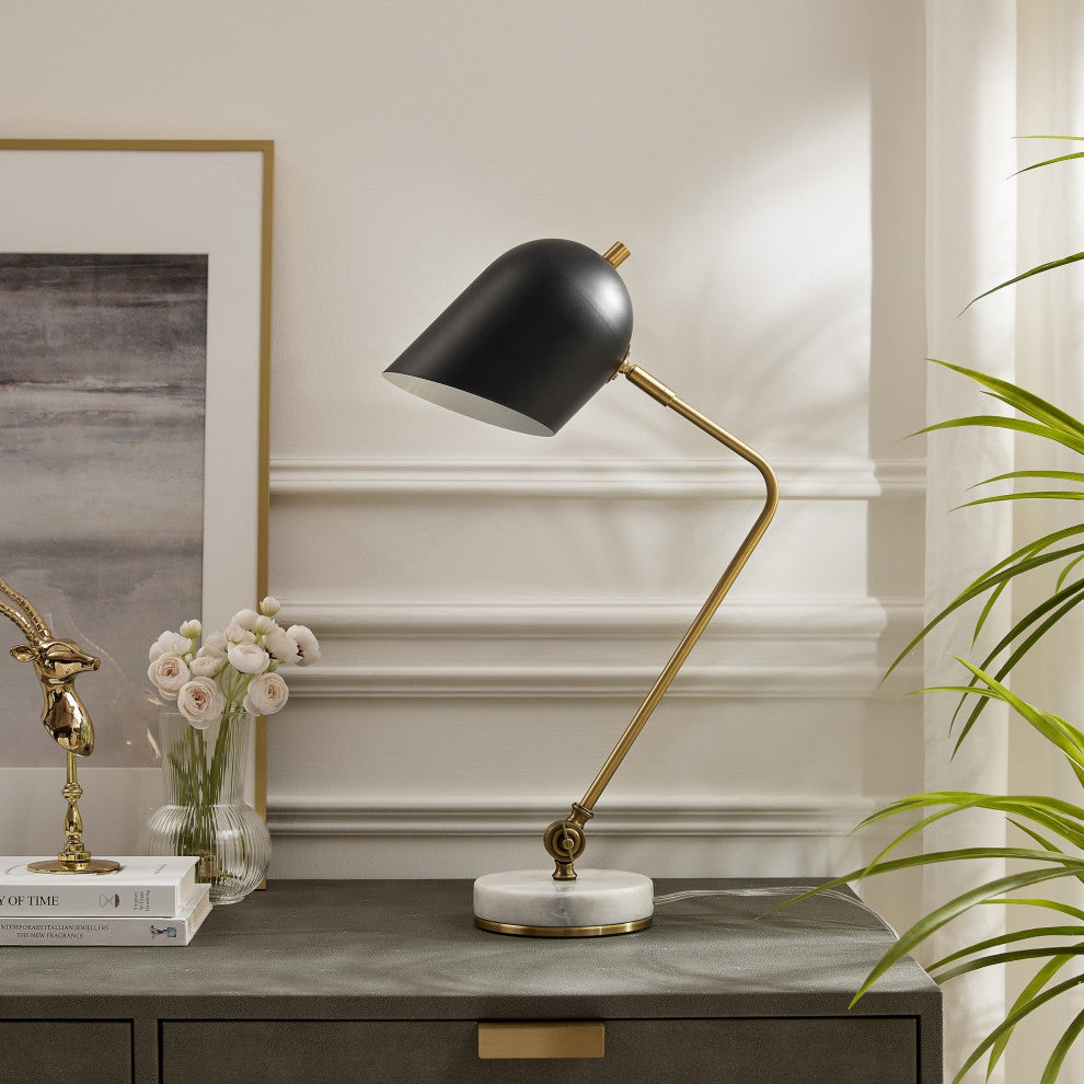 Inspired Home Brilynn Table Lamp, Marble Stone Base, Black