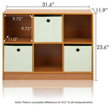 Basic 3X2 Bookcase Storage With Bins, Light Cherry/Ivory