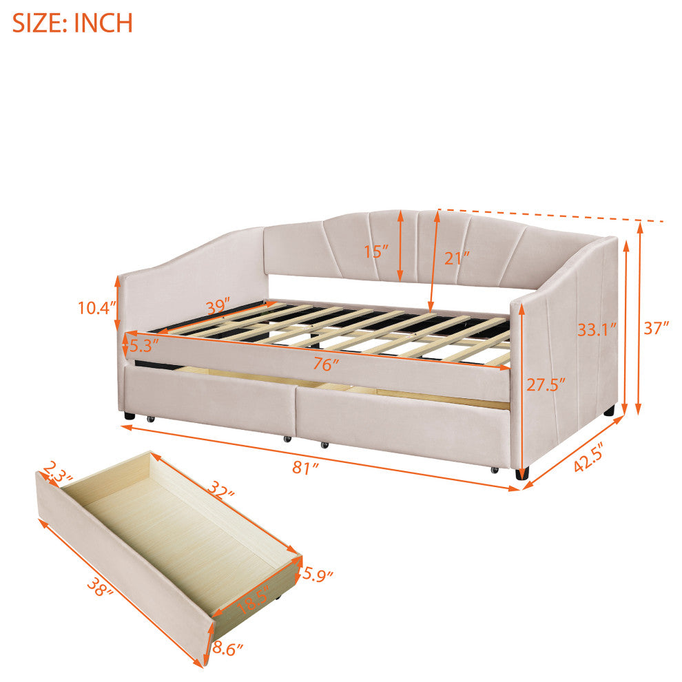Gewnee Upholstered Twin Size Daybed with Two Drawers in Beige