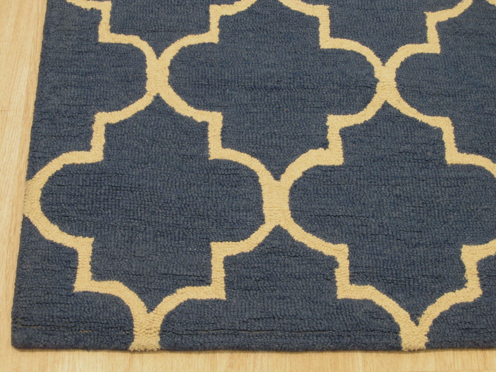Hand-Tufted Wool Blue Traditional Trellis Moroccan Rug, 5'x7'