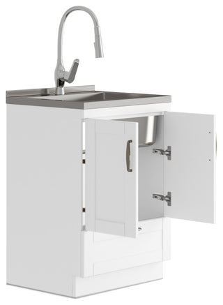 Reed Transitional28"Laundry Cabinet With Pullout Faucet, White, 24"