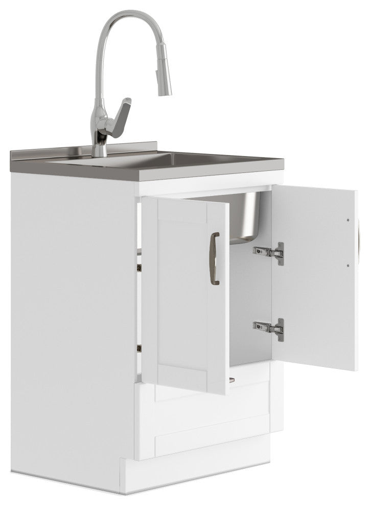 Reed Transitional28"Laundry Cabinet With Pullout Faucet, White, 24"