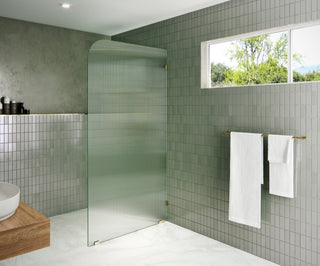 40"x78" Frameless Shower Door, Single Fixed Panel Fluted Radius, Polished Brass, 40" Right