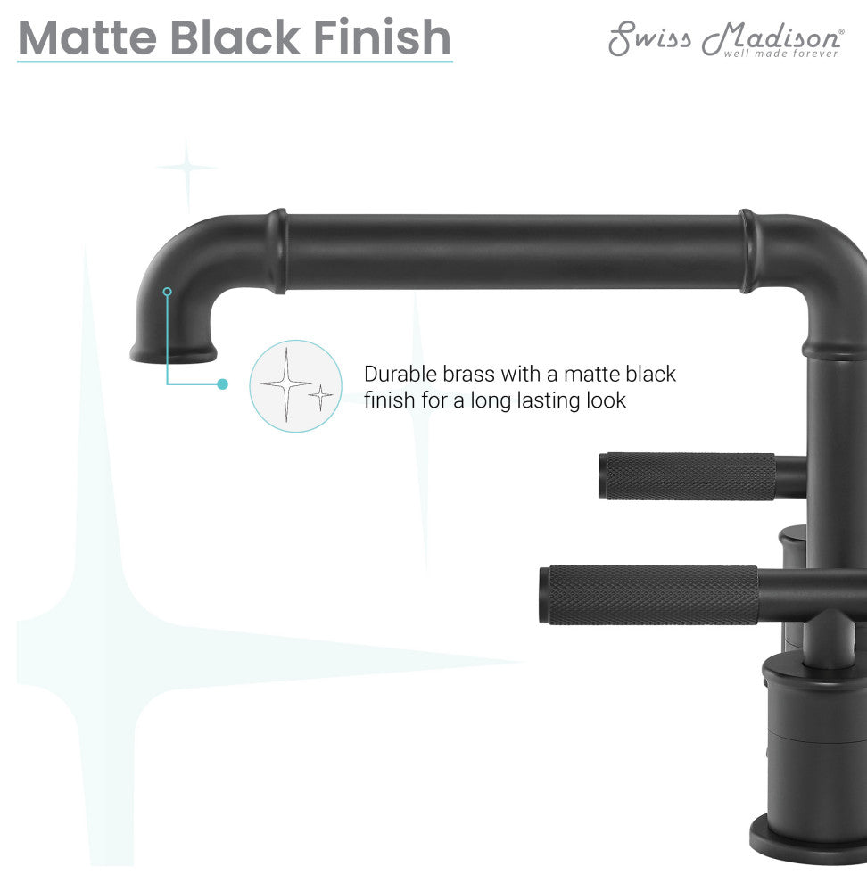 Avallon 8" Widespread, Sleek Handle, Bathroom Faucet, Matte Black
