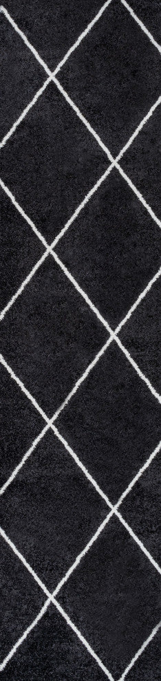 Cole Minimalist Diamond Trellis Black/White 2'x8' Runner Rug