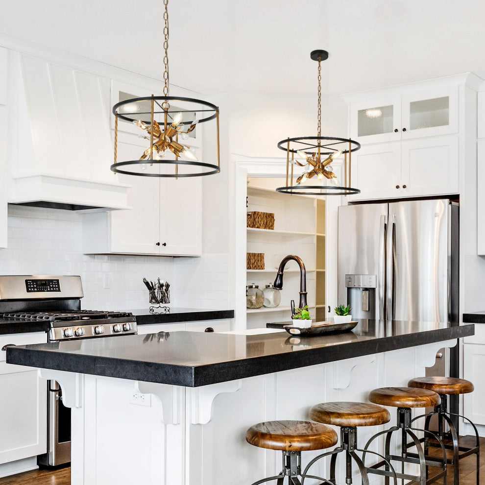 LNC 3-Light Black and Polished Gold Drum Modern/Contemporary Crystal Chandelier