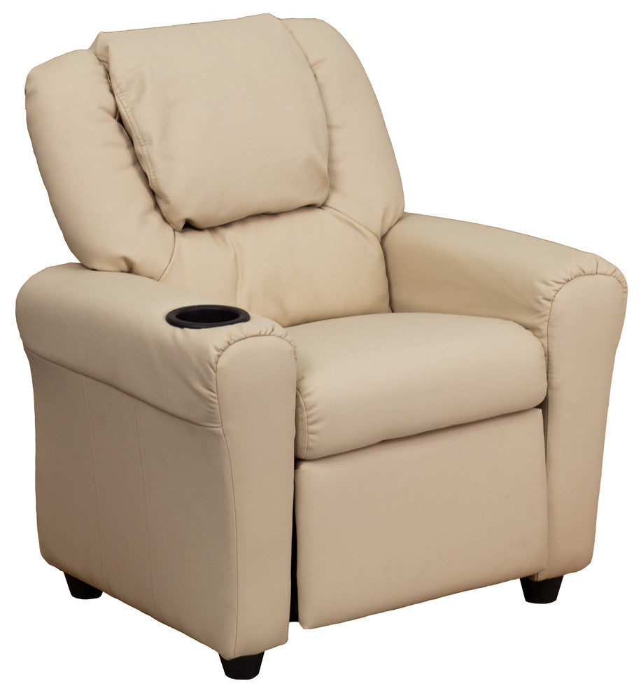Kids Recliner With Cup Holder And Headrest, Beige