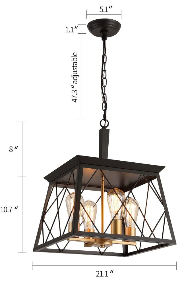 Industrial Farmhouse Chandelier 4 Light Pendant Ceiling Hanging Light Fixture