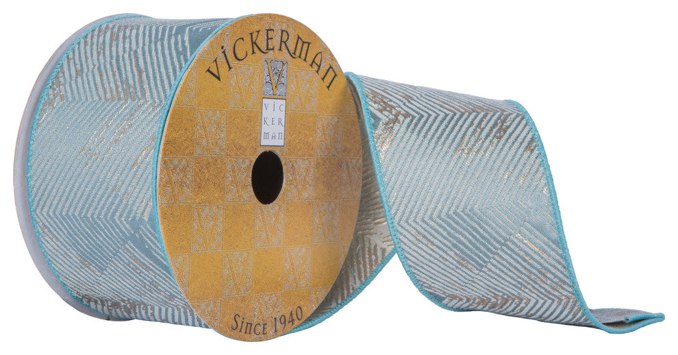 Vickerman Q202232 2.5"X10 Yard Teal Chevron Pattern Sheen Christmas Ribbon
