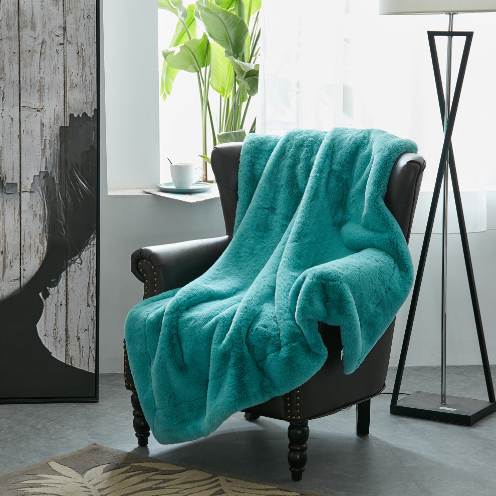 Heavy Faux Fur Throw, Blue Turqoise, 60"x80"