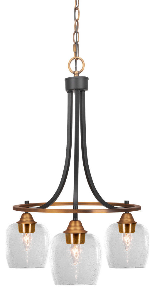 Paramount Downlight 3-Light Chandelier, Matte Black & Brass, 6" Clear Bubble