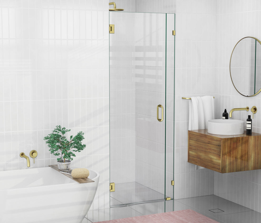 78"x31.5" Frameless Shower Door, Wall Hinge, Satin Brass