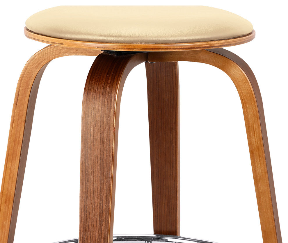 Harbor Swivel Stool Faux Leather and Wood Veneer Frame, Cream and Walnut, Counter Height 26"