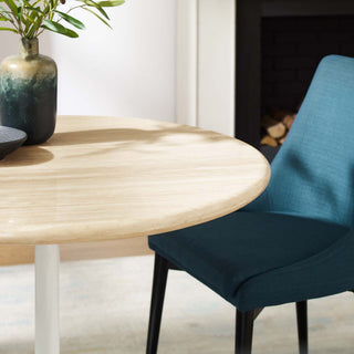 Lippa 36" Round Artificial Travertine Dining Table, White Travertine