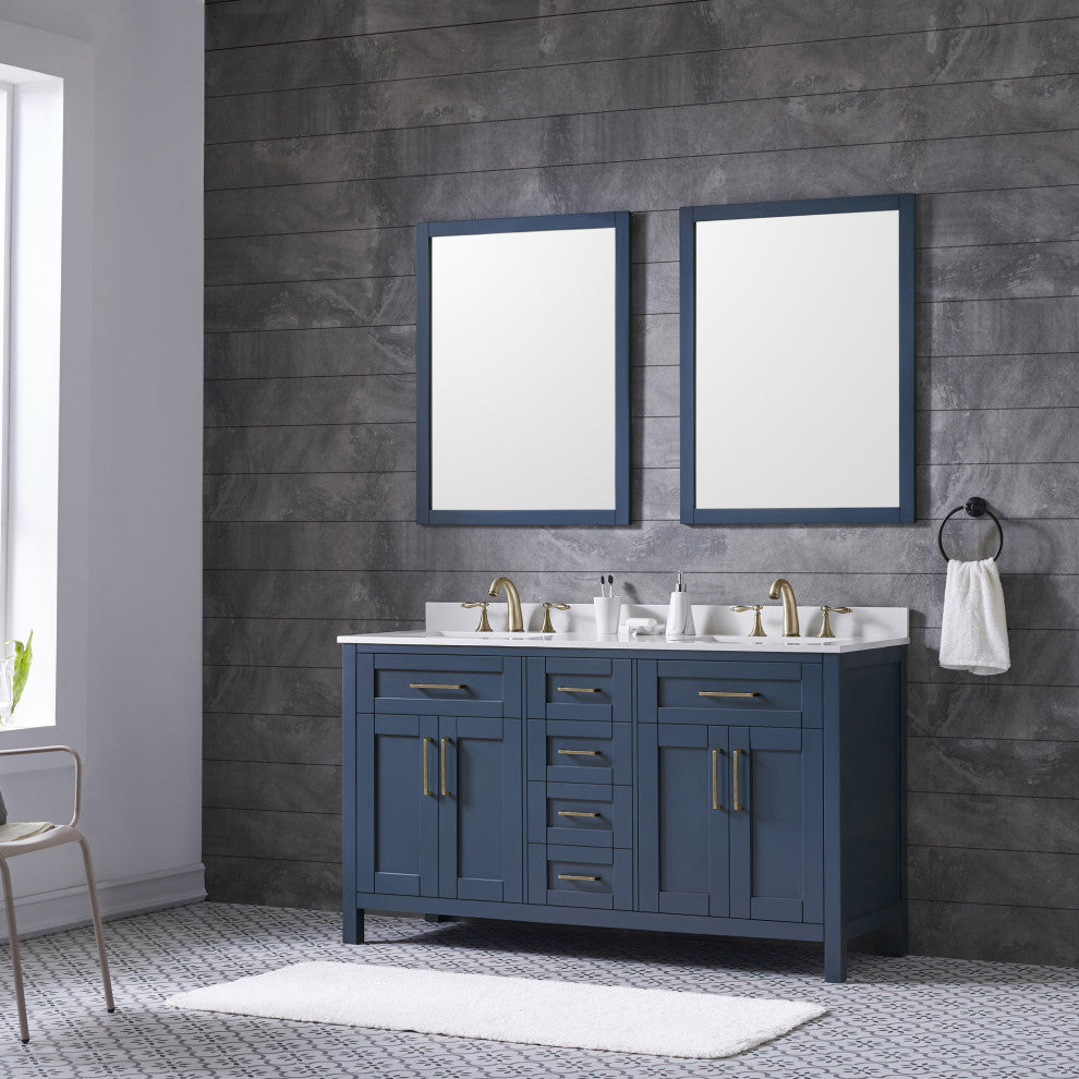 Tahoe Double Vanity Set With Mirrors, Cultured Marble Top, Midnight Blue, 60"