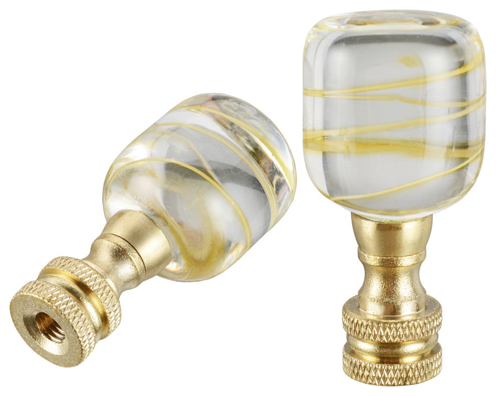 Aspen Creative 24024-X, Clear w/Yellow Line Glass Lamp Finial, Copper, 2" Tall, Pack Set of 2