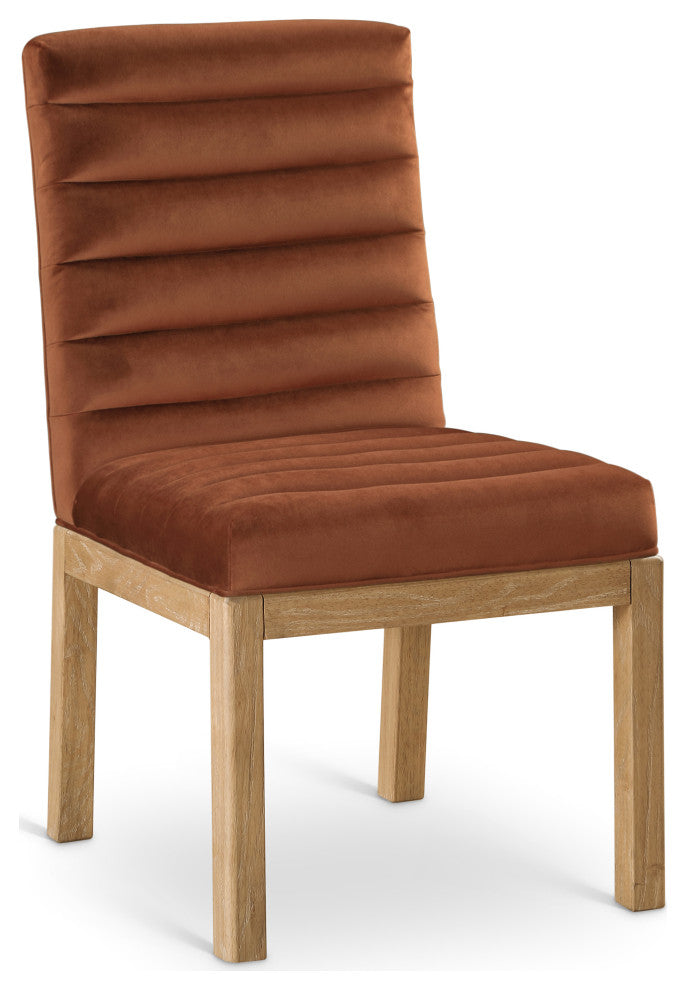 Evelyn Upholstered Dining Chair, Cognac, Velvet, Natural Finish