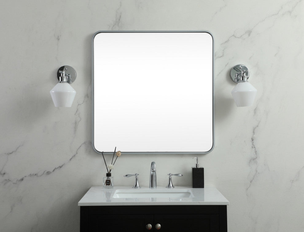 Ellis Soft Corner Metal Square Mirror 30x30 Inch, Silver