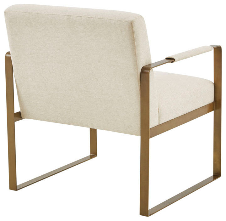 Martha Stewart Jayco Modern Metal Base Lounge Accent Chair, Ivory/Antique Gold