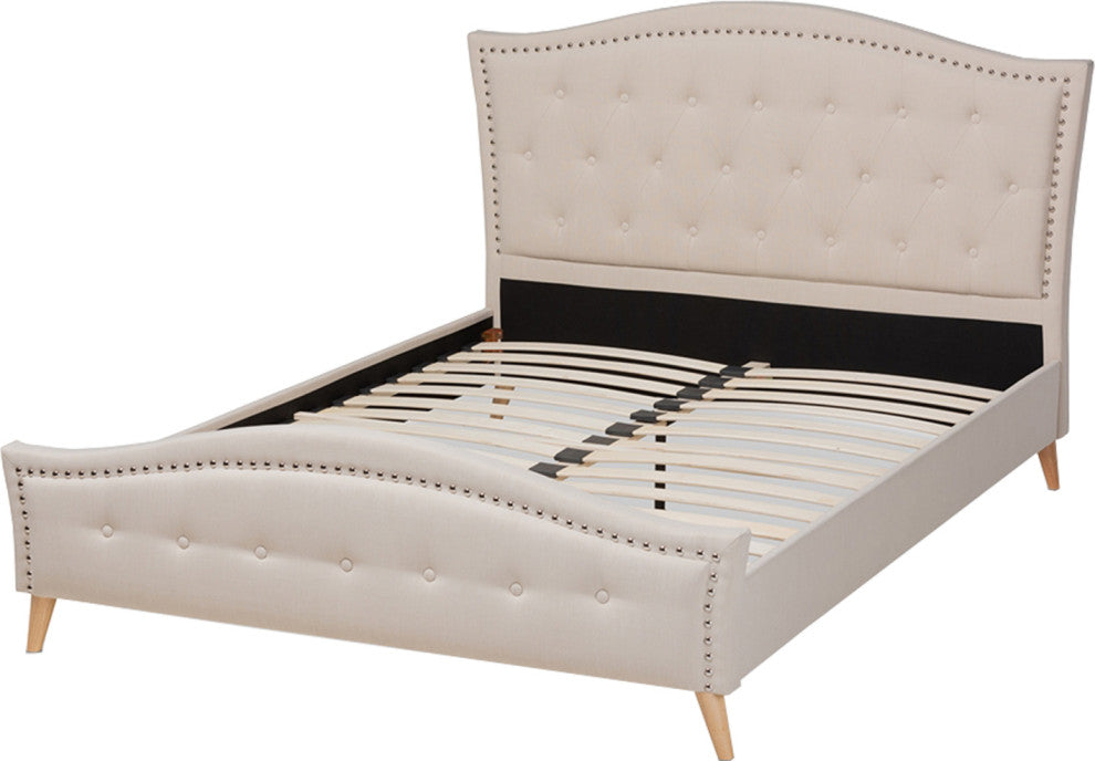 Modern & Contemporary Beige Fabric Upholstered Queen Size Platform Bed