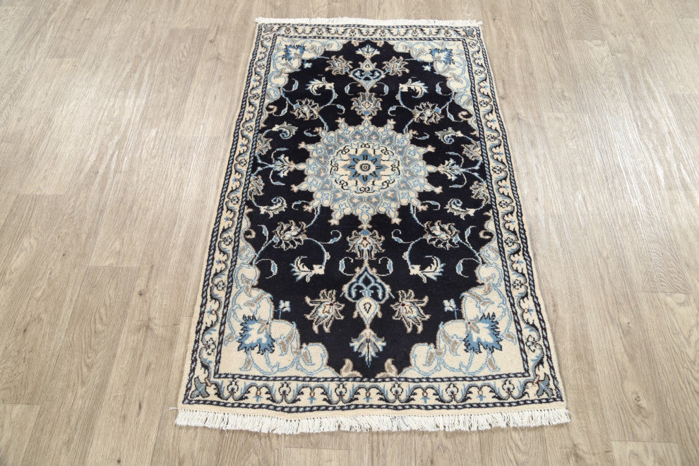 Nain Oriental Traditional Hand-Knotted Persian Area Rug, Blue, 4'7"x2'10