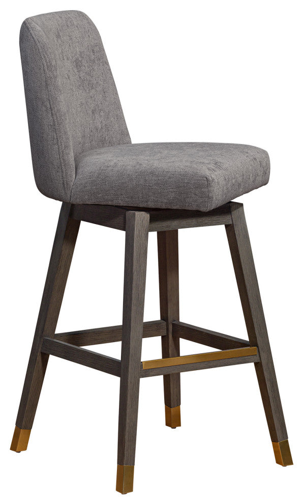 Amalie Swivel Bar Stool in Grey Oak Wood Finish with Mocha Fabric