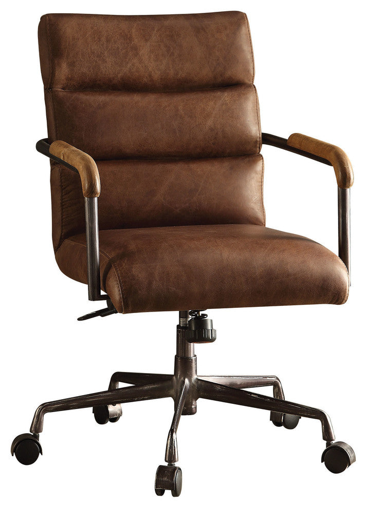 Harith Top Grain Leather Office Chair, Retro Brown, Retro Brown
