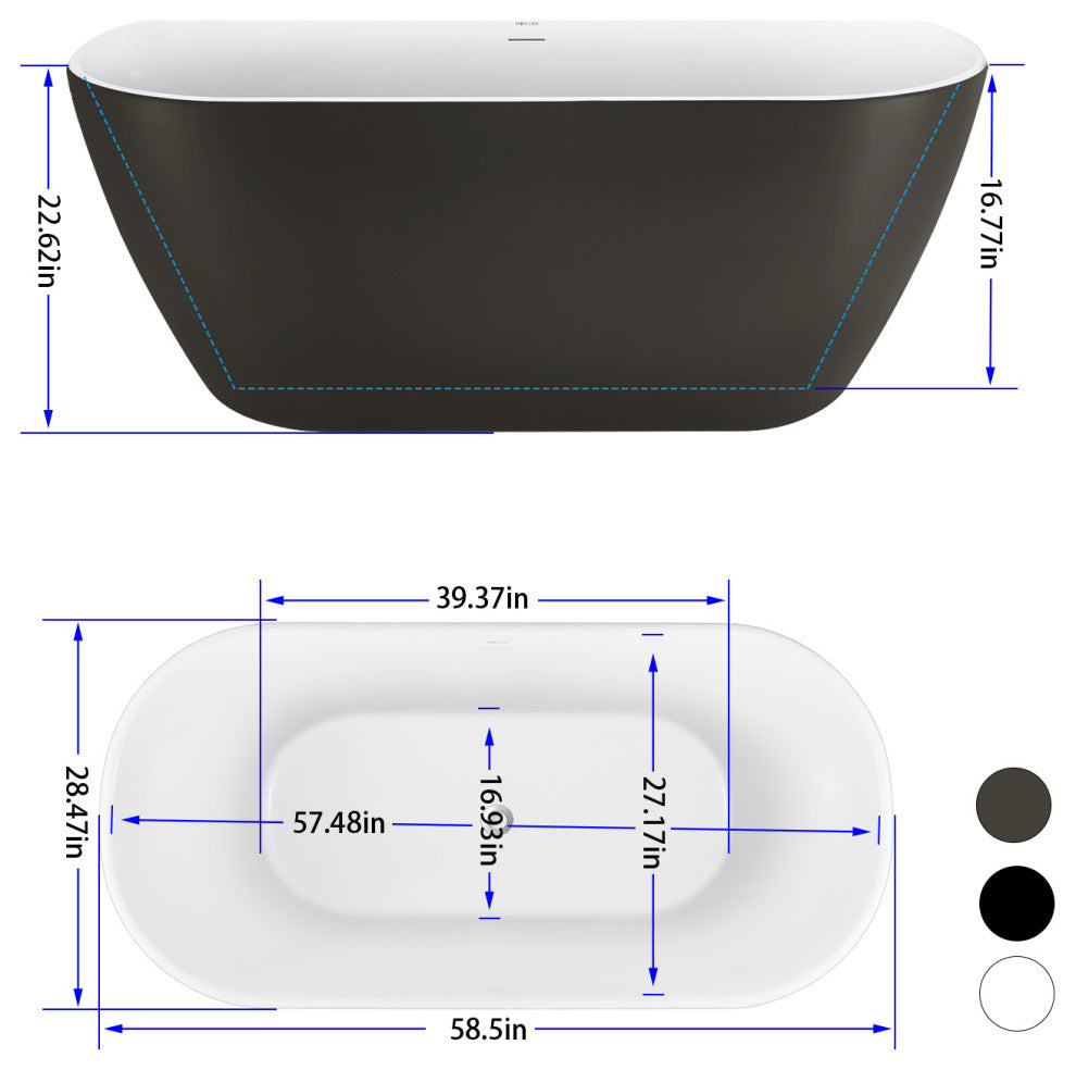 Giving Tree 59 inch Freestanding Acrylic Bathtub Stand Alone Soaking Tub, Grey