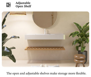 Wall-Mounted Bathroom Vanity With White Rectangular Acrylic Integrated Basin, 48"