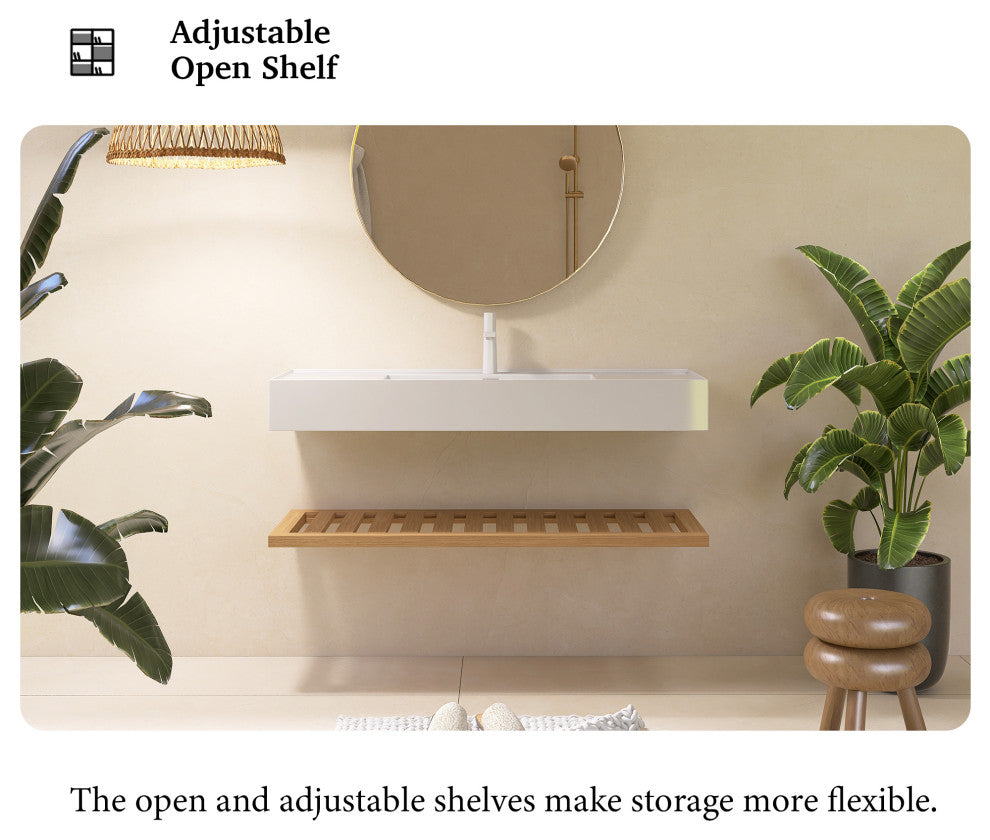 Wall-Mounted Bathroom Vanity With White Rectangular Acrylic Integrated Basin, 48"