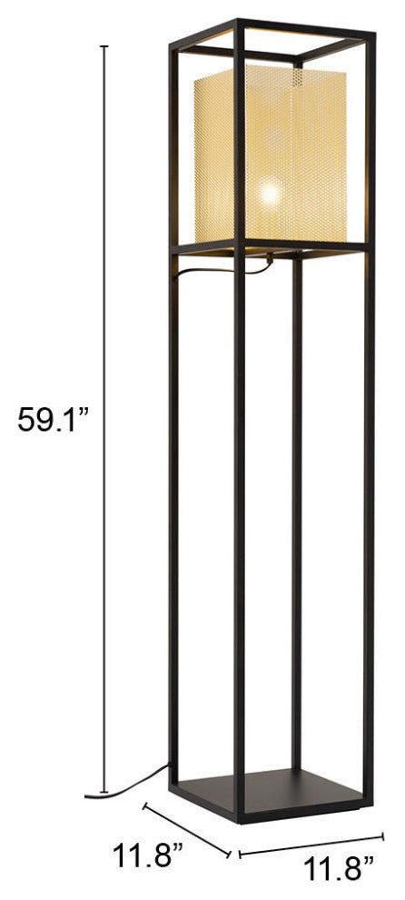 Floor Lamp Light, Steel Metal, Gold, Black, Kitchen Lounge Cafe Bistro Lobby