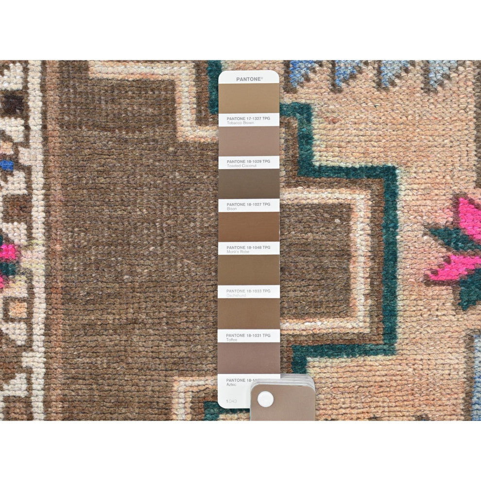 Hazelnut Brown Vintage Northwest Persian Hand Knotted Pure Wool Rug, 3'3"x12'10"