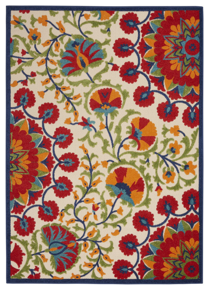 7 x 10' Red and Multicolor Indoor Outdoor Area Rug