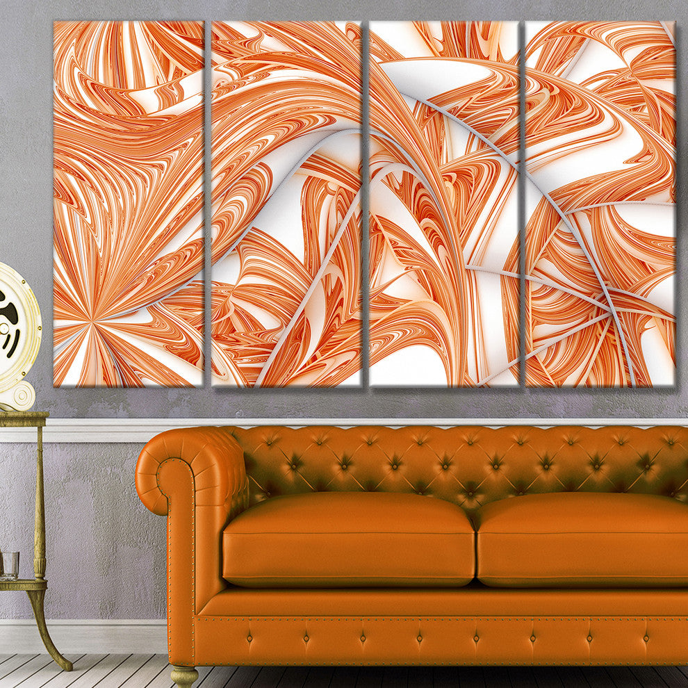 Brown Winter Fractal Pattern, Abstract Art on Canvas, 48"x28", 4 Panels