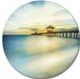 Blue Tinged Seashore With Distant Pier, Sea Pier Round Wall Art, 23"