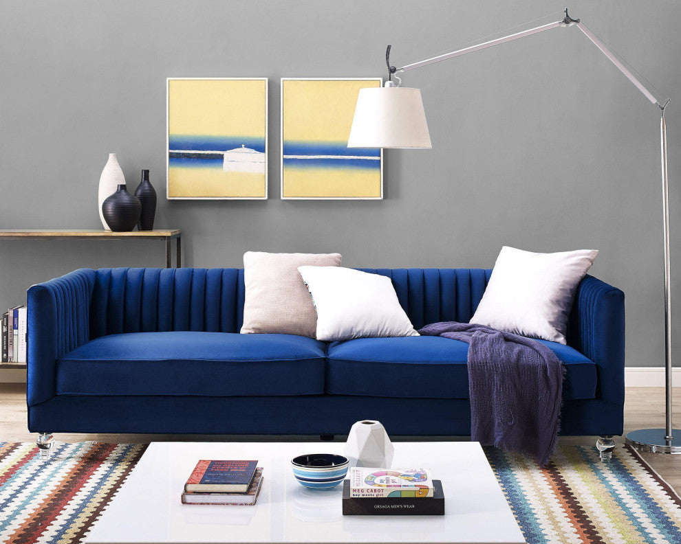 TOV Furniture Aviator Navy Velvet Sofa