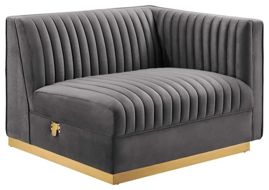 Modway Sanguine Velvet Modular Sectional Sofa Loveseat in Gray