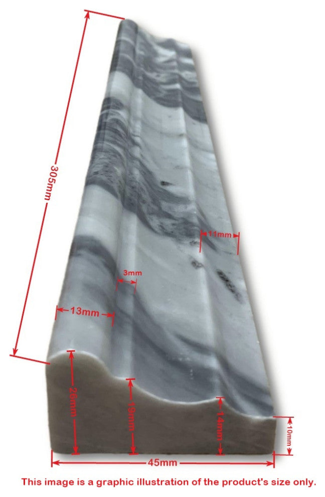 Bardiglio Gray Dark Grey Marble 2x12 Chair Rail Trim Molding Honed, 1 piece